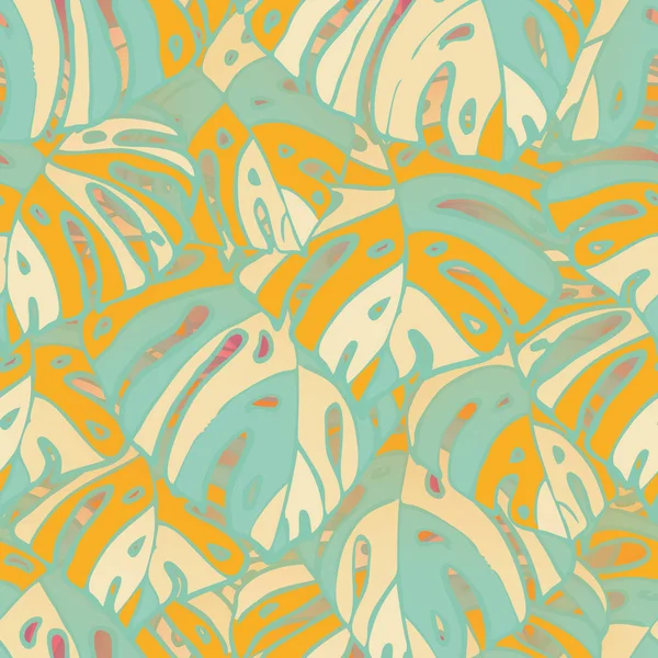夏季植物无缝线模式与热带棕榈叶 夏威夷古董印刷 时尚的热带自然背景 大自然启发纺织品 横幅的设计 — 图库矢量图片