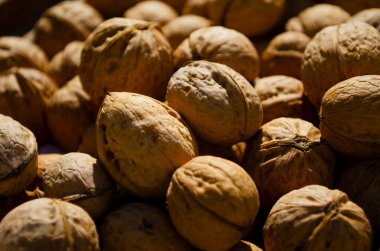 Yakın çekim kabukta bir sürü ceviz var.