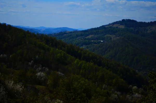 Paisagem Rural Nas Montanhas Pôr Sol Bela Paisagem Carpathians Com — Fotografia de Stock