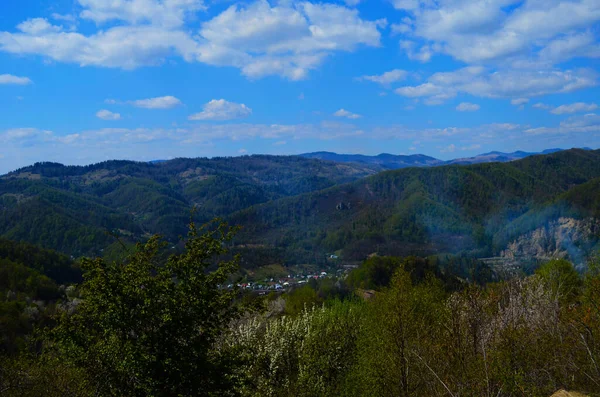 Paisagem Rural Nas Montanhas Pôr Sol Bela Paisagem Carpathians Com — Fotografia de Stock