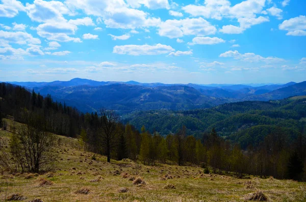 Paisagem Rural Nas Montanhas Pôr Sol Bela Paisagem Carpathians Com — Fotografia de Stock