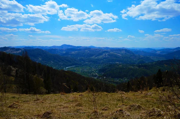 Paisagem Rural Nas Montanhas Pôr Sol Bela Paisagem Carpathians Com — Fotografia de Stock