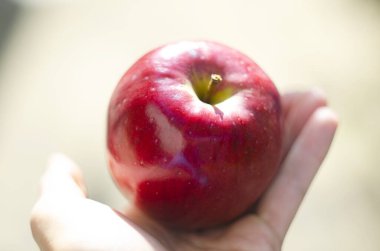 El ele tutuşan Kırmızı Elma Beyaz Arkaplanda İzole Edildi