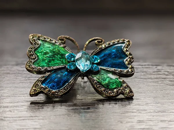 Beautiful Decorative Brooch Form Butterfly Enamel Close — Stok fotoğraf