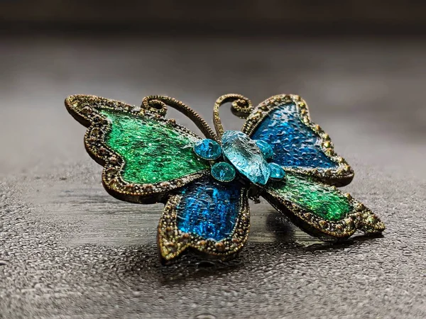 Beautiful Decorative Brooch Form Butterfly Enamel Close — Stockfoto