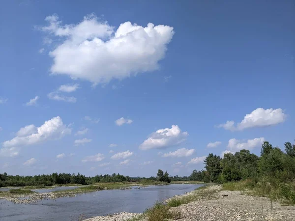 Açık Bir Yaz Gününde Güzel Bir Dağ Nehri Güneşli Bir — Stok fotoğraf