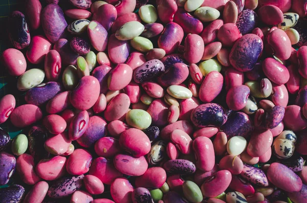 mixed beans pink and green, background close up