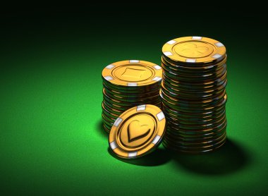küçük bir grup yeşil altın poker fişleri