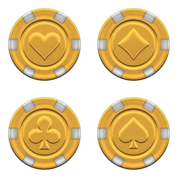 Sets of 3d rendered gold casino chips — Stock Photo, Image