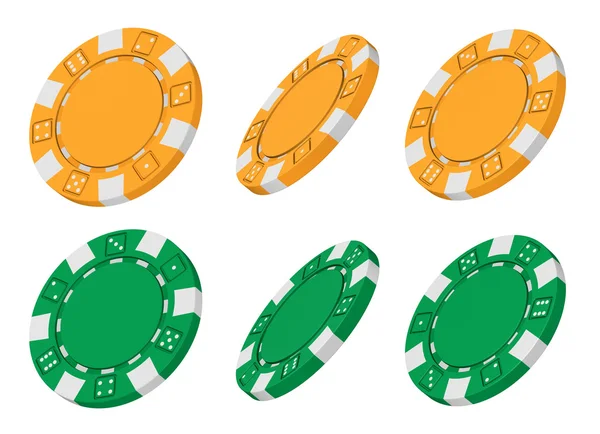 3d processado amarelo e verde fichas de casino de diferentes ângulos — Fotografia de Stock