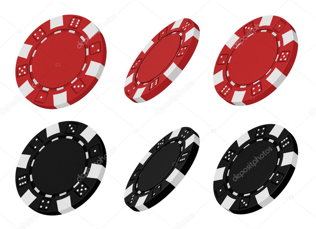 3d rendered red and black casino chips from different angles