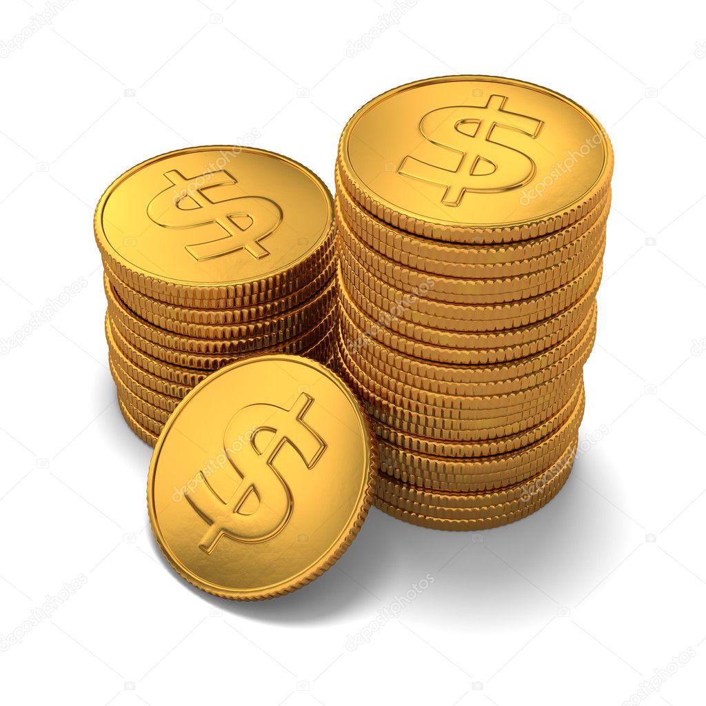 Small group of gold dollar coins on white