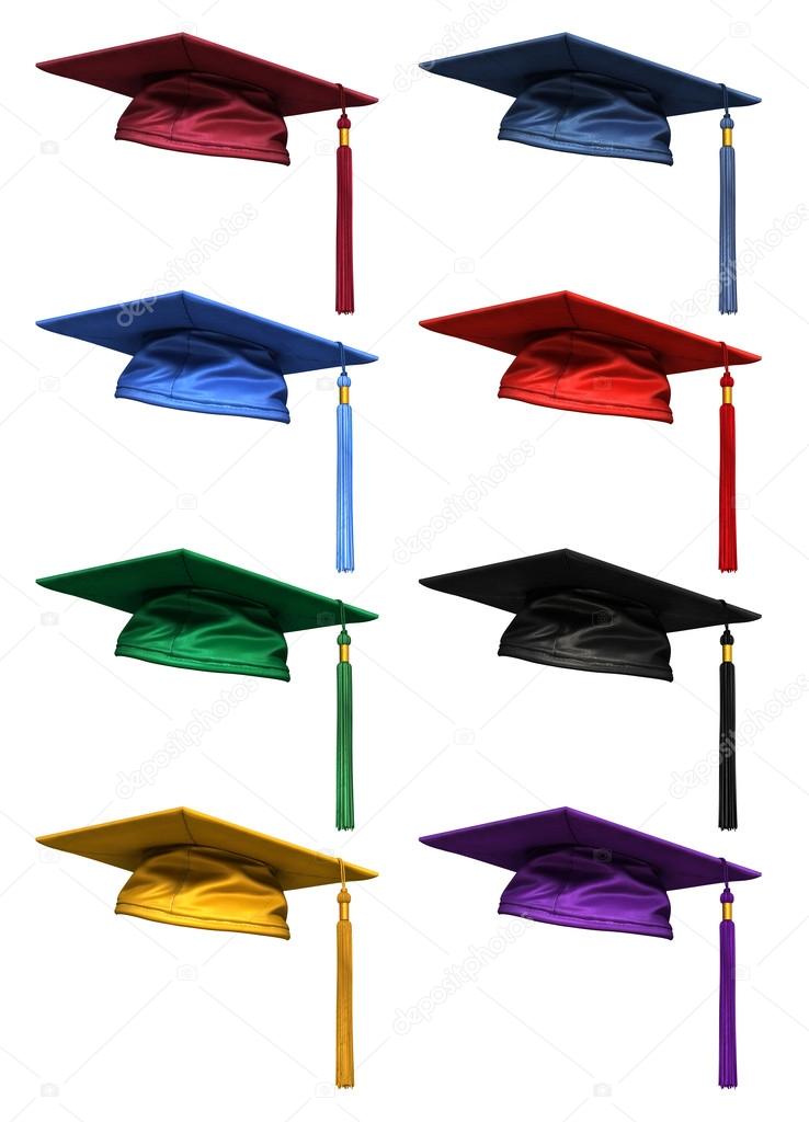 3D collection of graduation caps