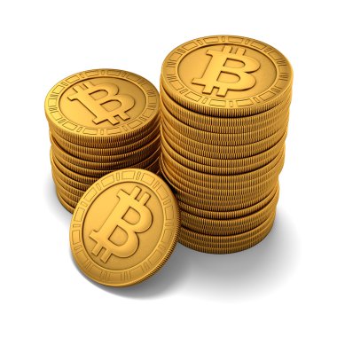 küçük bir grup beyaz üzerine kazınmış altın bitcoins