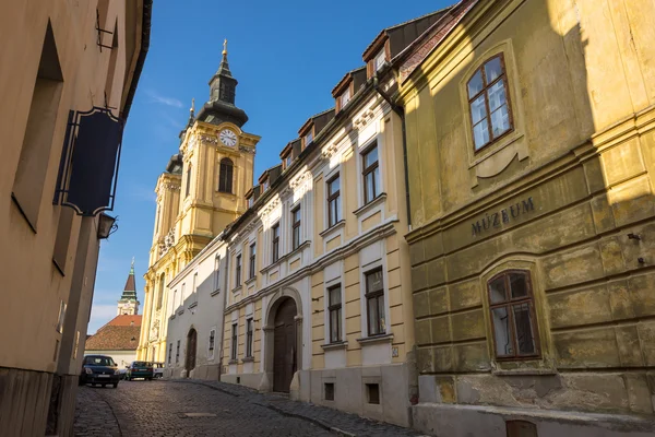 Vieille vue sur la rue dans la vieille ville de Szekesfehervar, Hongrie . — Photo