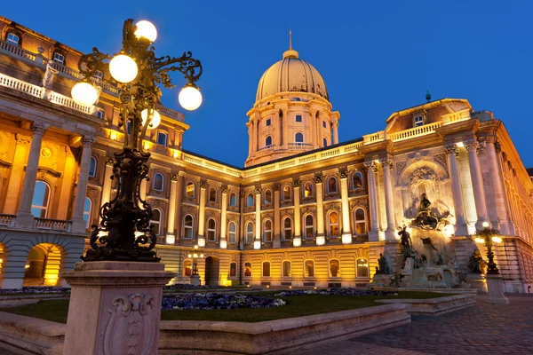 The Buda Castle in Budapest with a streetlight — Stock Photo, Image