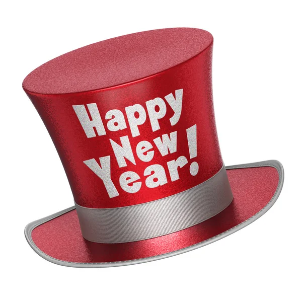 Rendement 3D d'un chapeau haut de forme Happy New Year rouge Photo De Stock
