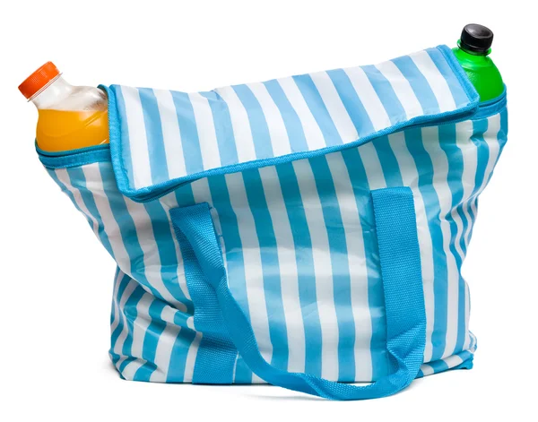 stock image Closed blue striped cooler bag with full of cool refreshing drin