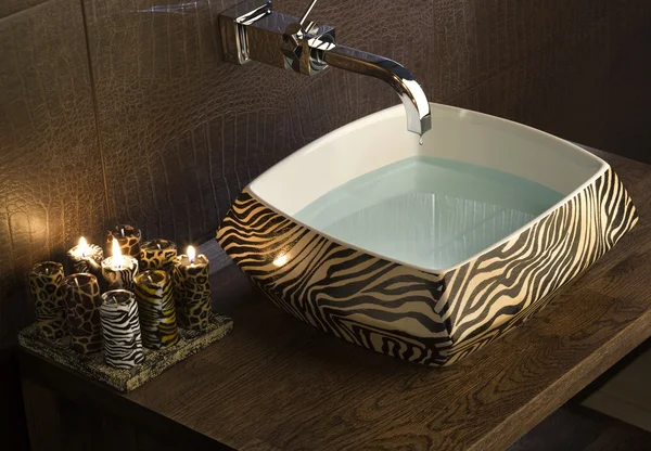 Modern Bathroom Sink with tiger pattern — Stock Photo, Image
