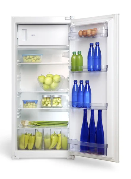 Open fridge with fruits and vegetables — Stock Photo, Image