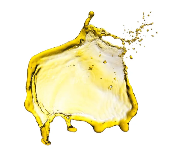 Latający płyn rozchlapać żółty na białym tle — Zdjęcie stockowe