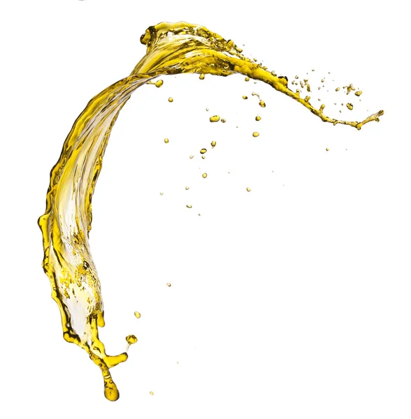 Latający płyn rozchlapać żółty na białym tle — Zdjęcie stockowe