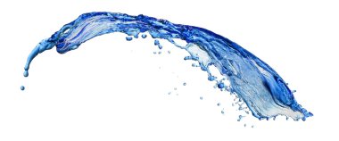 Beyaz bir arka planda uçan splash mavi sıvı