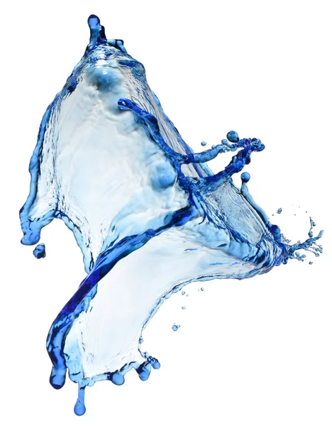 白い背景の上の飛行のスプラッシュ ブルー液体 — ストック写真