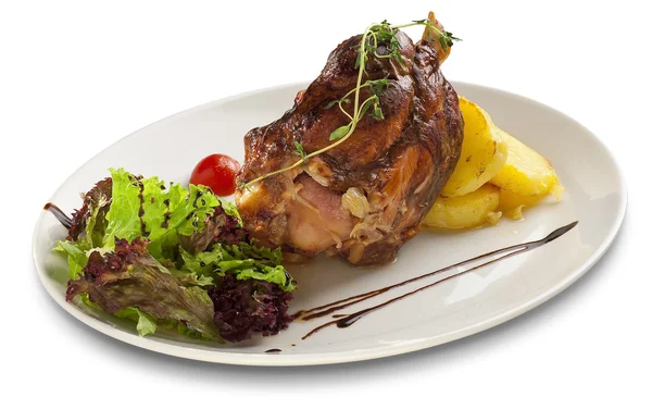 Pork knuckle ,baked meat with curly cabbage — Stock Photo, Image