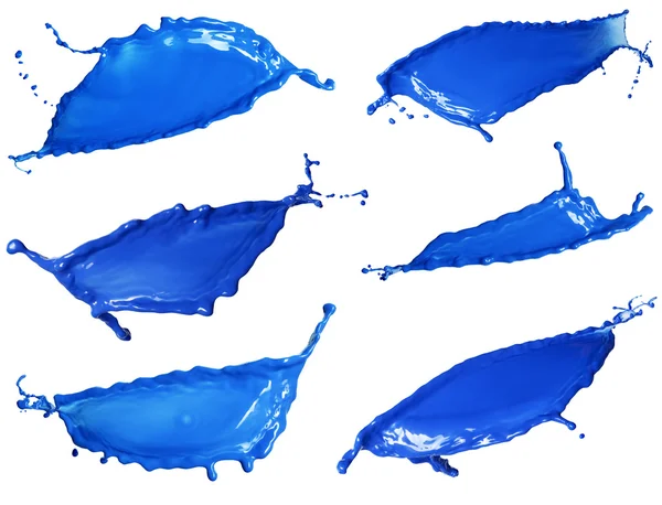 Raccolta spruzzi liquido blu isolato su sfondo bianco — Foto Stock