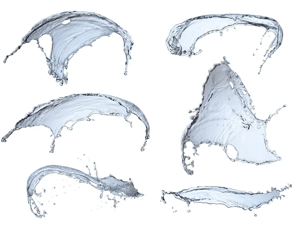 Raccolta di spruzzi d'acqua pura isolata su fondo bianco — Foto Stock