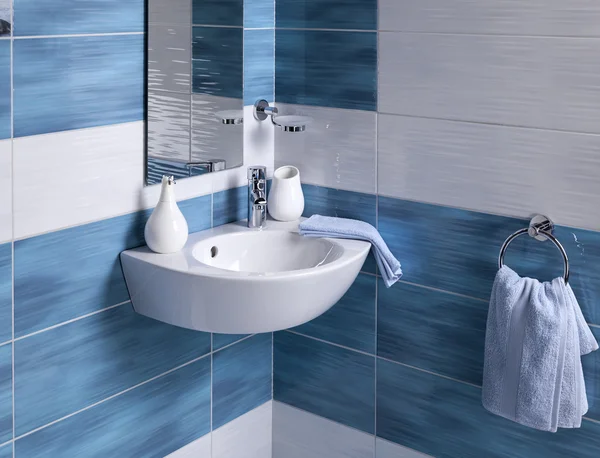 Detail of a modern bathroom with sink and accessories — Stock Photo, Image