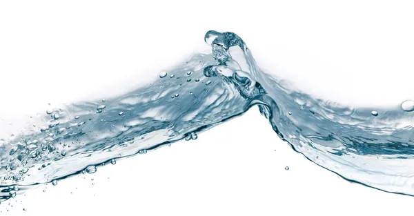 Water splash op wit wordt geïsoleerd. Close-up van splash van water formulier — Stockfoto