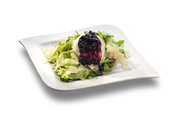 Rocket salad and cheese with blueberry sauce — Stock Photo, Image