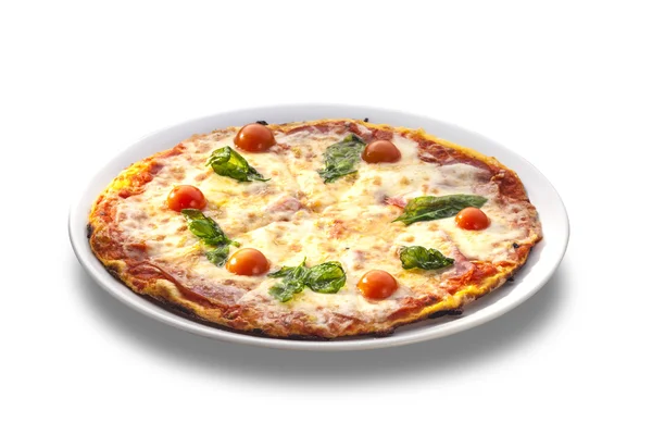 Pizza met ham, tomaten en kaas — Stockfoto