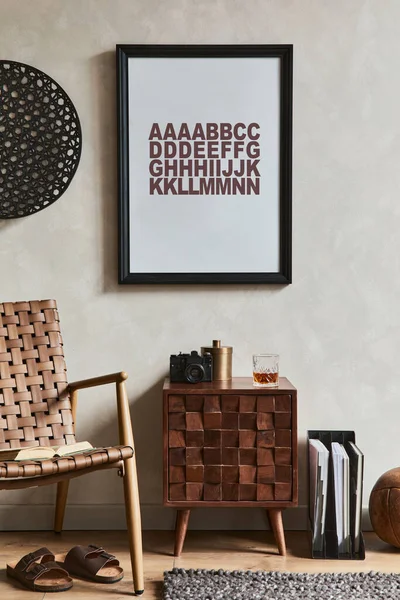 남성적 디자인 포스터 프레임 안락의자 디자인 모드와 액세서리로 구성되어 있습니다 — 스톡 사진