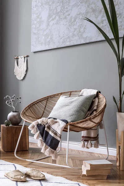 Composição Elegante Interior Sala Estar Criativo Acolhedor Com Mesa Café — Fotografia de Stock