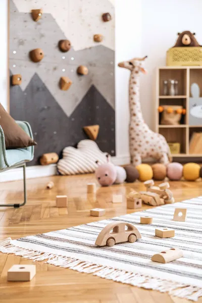Stylish Scandinavian Interior Design Childroom Modern Climbing Wall Kids Design — Stock Photo, Image