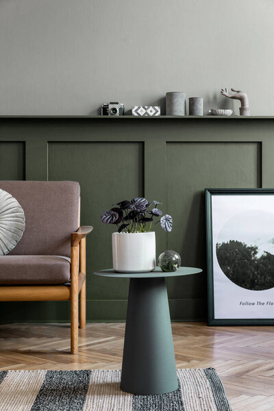 Stylish Interior Design Living Room Cozy Apartment Stylish Sofa Plants — Stock Photo, Image