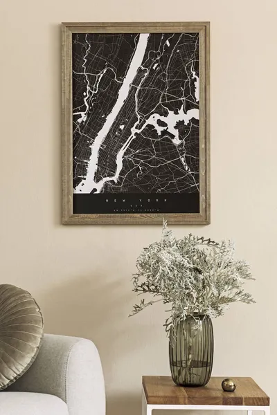 Design Scandinavian Home Interior Living Room Mock Poster Map Stylish — Stock Photo, Image