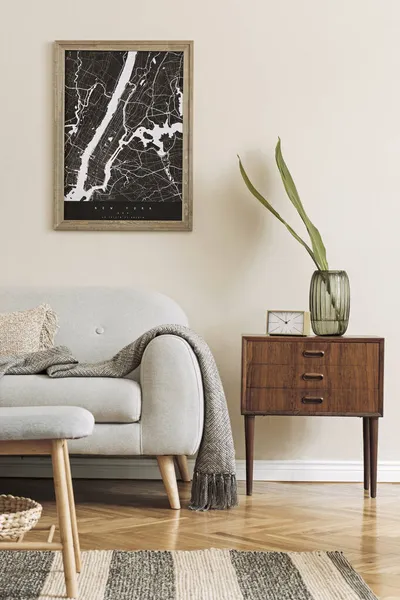 Design Scandinavian Home Interior Living Room Mock Poster Map Stylish — Stock Photo, Image