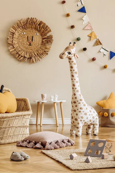 Stylish Scandinavian Interior Child Room Natural Toys Hanging Decoration Design — Stock Photo, Image