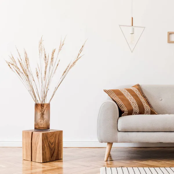 Elegante Composición Minimalista Creativo Acogedor Interior Sala Estar Con Sofá — Foto de Stock