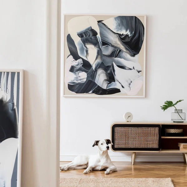 Creative Composition Cozy Stylish Living Room Interior Design Mock Poster — Stock Photo, Image