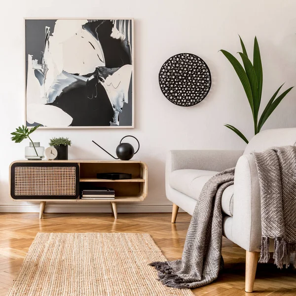 Composición Creativa Acogedor Elegante Diseño Interior Sala Estar Con Marco — Foto de Stock