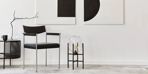 Diseño Interior Sala Estar Moderna Con Cómoda Elegante Negro Silla — Foto de Stock