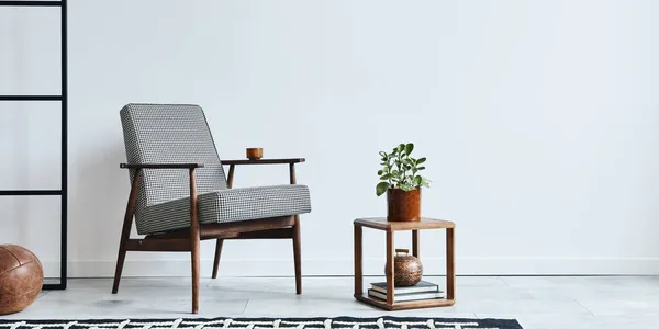 Composição Escandinava Elegante Sala Estar Com Poltrona Design Preto Simular — Fotografia de Stock