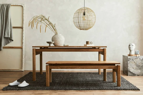 Composición Creativa Elegante Diseño Interior Del Comedor Con Mesa Familiar — Foto de Stock