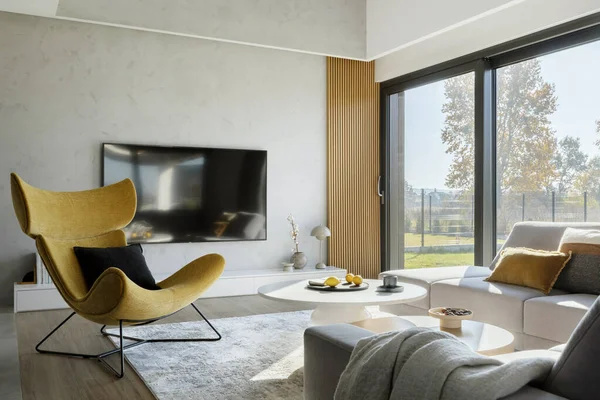 Modern Living Room Interior Design Corner Beige Sofa Creative Rounded — Stock Photo, Image