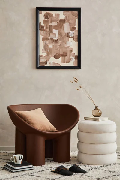 Modern Elegnat Living Room Interior Design Creative Armchair Mock Poster — Stock fotografie